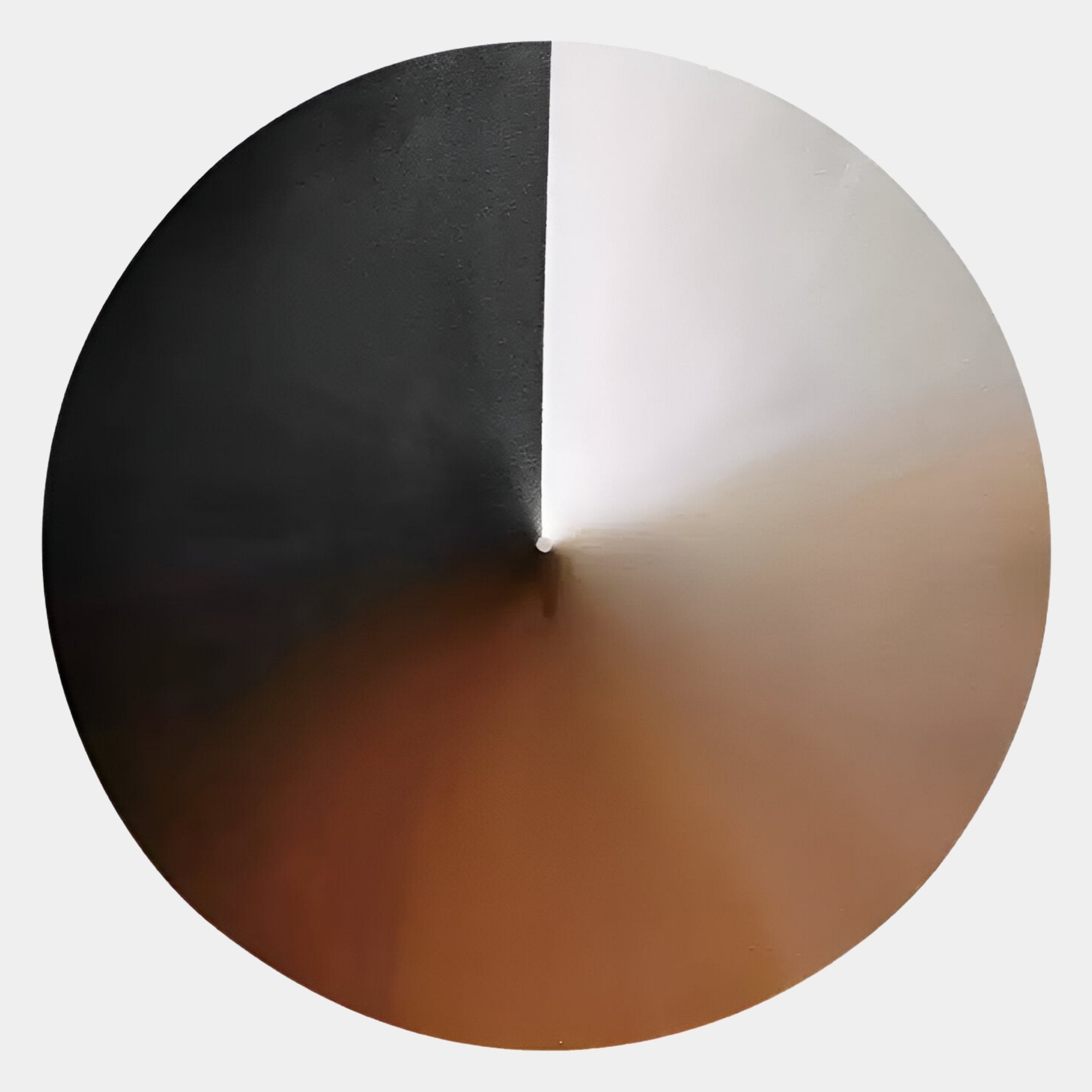 A circular gradient split into black, white, brown, and tan converging at the center showcases Giant Sculptures Orbit Copper Hand-Painted Canvas 3D LED Wall Art’s elegance and craftsmanship in a smooth radial design.