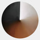 A circular gradient split into black, white, brown, and tan converging at the center showcases Giant Sculptures Orbit Copper Hand-Painted Canvas 3D LED Wall Art’s elegance and craftsmanship in a smooth radial design.