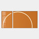 Two rectangular Enigma Amber Sunrise LED Wall Art panels by Giant Sculptures sit side by side, each featuring part of a bright white arc across both panels with reflections of window panes on the left, adding contemporary flair.
