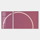 The Enigma Rosewood Glow LED Wall Art by Giant Sculptures features two mauve rectangular panels with a white neon arc forming part of a circle, emitting a soft Rosewood Glow and showcasing contemporary style with subtle window reflections.