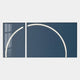 Two Enigma Midnight Teal LED Wall Art panels by Giant Sculptures are displayed side by side, each featuring a glowing white curved line; together they form a bold geometric arc, with window reflections visible on the left panel.