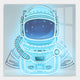 Stellar Neon Aqua Acrylic 3D LED Wall Art by Giant Sculptures features a glowing blue astronaut suit with a starry sky in the helmet visor, Astronaut Motif, on a light background with faint window shadow.