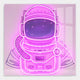 The Stellar Neon Orchid Acrylic 3D LED Wall Art by Giant Sculptures features an astronaut suit and helmet with stars in the visor, illuminated against a light backdrop with subtle window shadows.