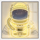 The Stellar Auric Gold Acrylic 3D LED Wall Art by Giant Sculptures features an astronaut helmet with gold accents and tiny stars in the visor, creating a cosmic vibe—perfect for adding glowing space-inspired style against softly lit walls.