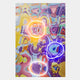 The Elysian Chromatic Vortex Oil Painting 3D LED Wall Art by Giant Sculptures features swirling yellow, purple, pink, and blue shades with three glowing neon rings, creating a mesmerizing chromatic vortex effect on your wall.