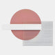 Minimalist geometric art inspired by Giant Sculptures’ Aeon Petal Blush Leather 3D LED Wall Ar, with a large pink circle, horizontal white rectangle, and a transparent square featuring thin black lines overlapping on white.