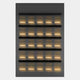 The Zenith Black 3D Acrylic LED Layered Illumination Wall Art by Giant Sculptures features five horizontal rows of softly glowing rectangular LEDs, creating a striking geometric pattern on a dark background.