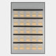 The Zenith White 3D Framed Acrylic LED Layered Illumination Wall Art by Giant Sculptures features four horizontal black bars with translucent vertical panels, radiating warm yellow LED light for a modern and elegant layered effect.