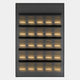 The Zenith Black 3D Framed Acrylic LED Layered Illumination Wall Art by Giant Sculptures features five horizontal rows of translucent slots, warmly backlit on a sleek gray panel, adding geometric flair to modern interiors.