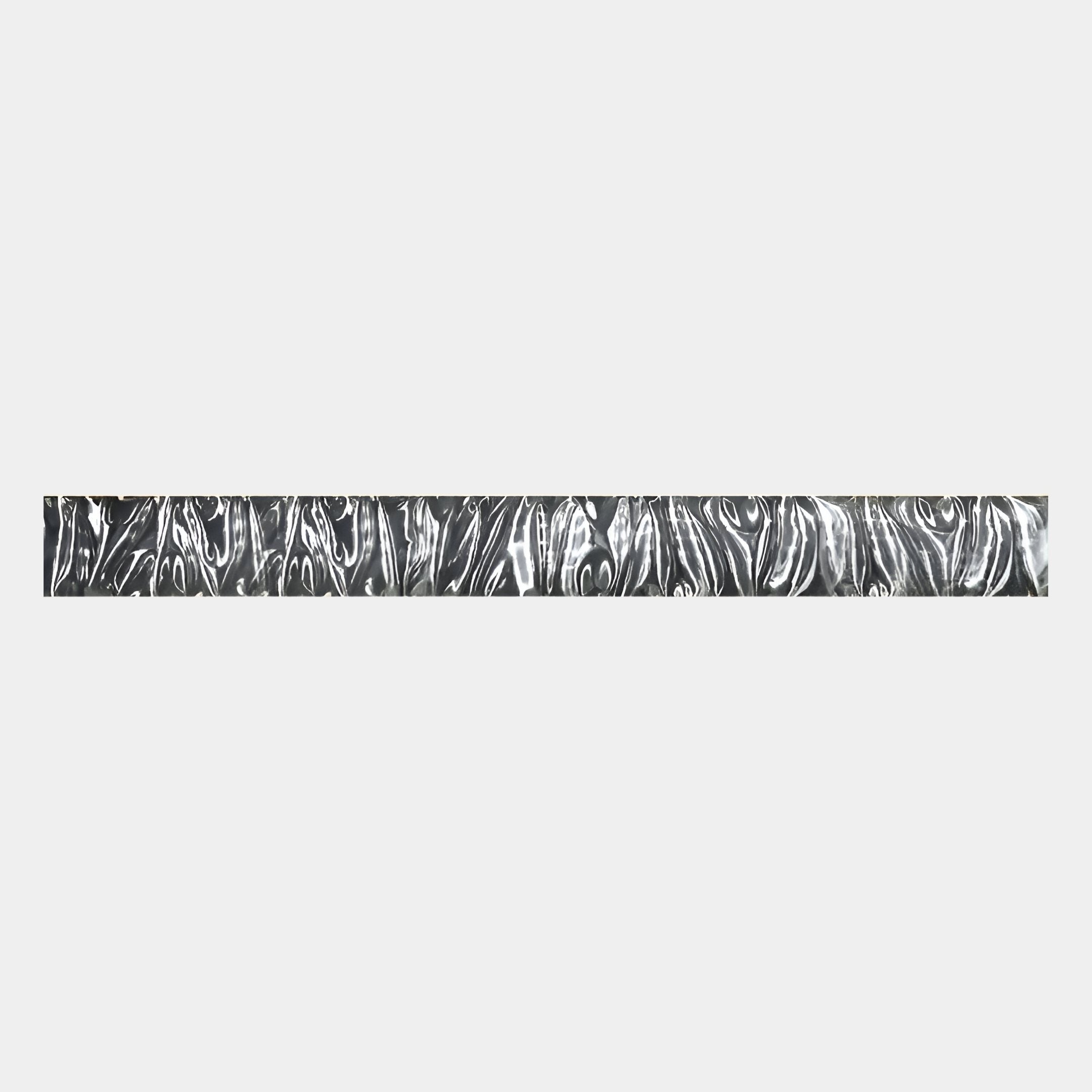 The Textura 3D Silver Leather Design Wall Art by Giant Sculptures features a long, thin strip with a wavy marbled gray and silver pattern, exemplifying contemporary style against a plain light gray background.