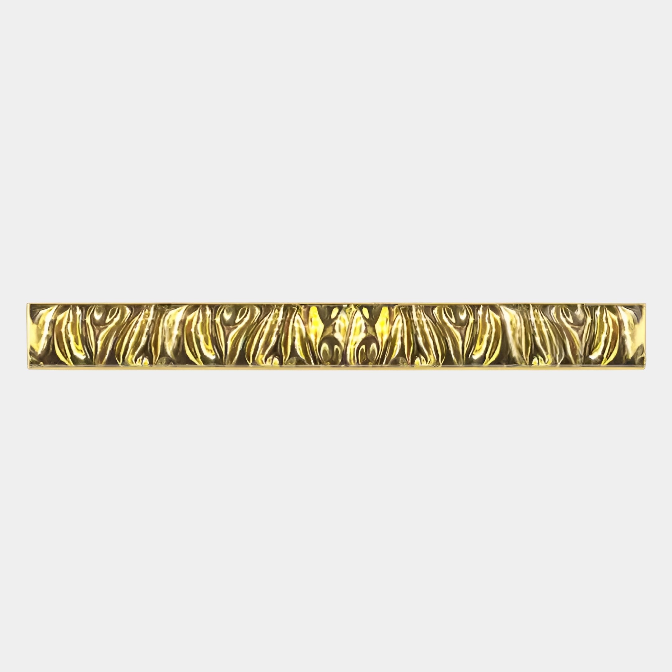 Textura 3D Gold Leather Design Wall Art by Giant Sculptures features a horizontal, ornate gold border with a repeating leaf pattern on light gray—ideal for luxury décor or statement walls.
