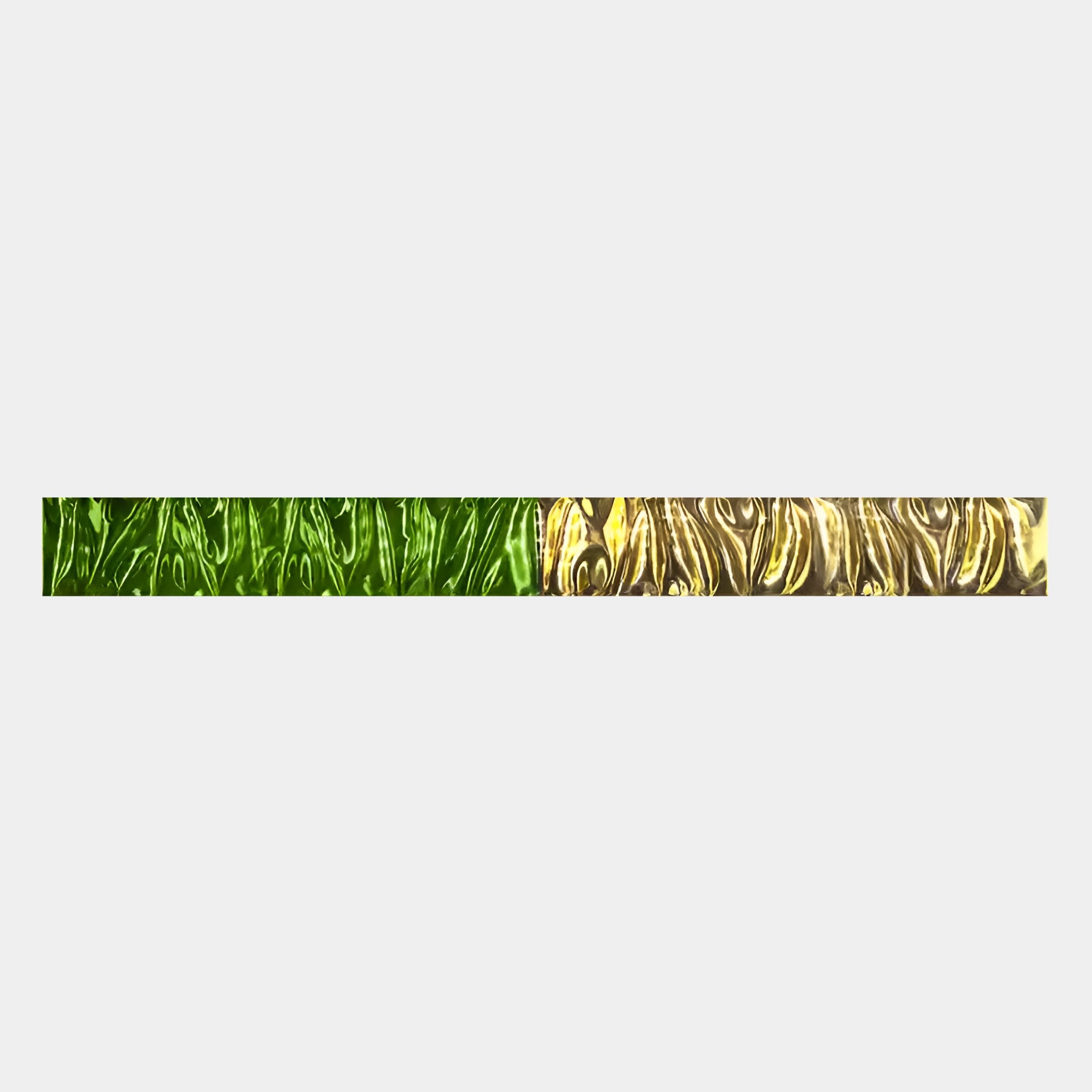 The Textura 3D Green And Gold Leather Design Wall Art by Giant Sculptures is a horizontal rectangular piece with a wavy, textured pattern and green-gold accents, ideal for modern luxury decor and striking against a light gray background.