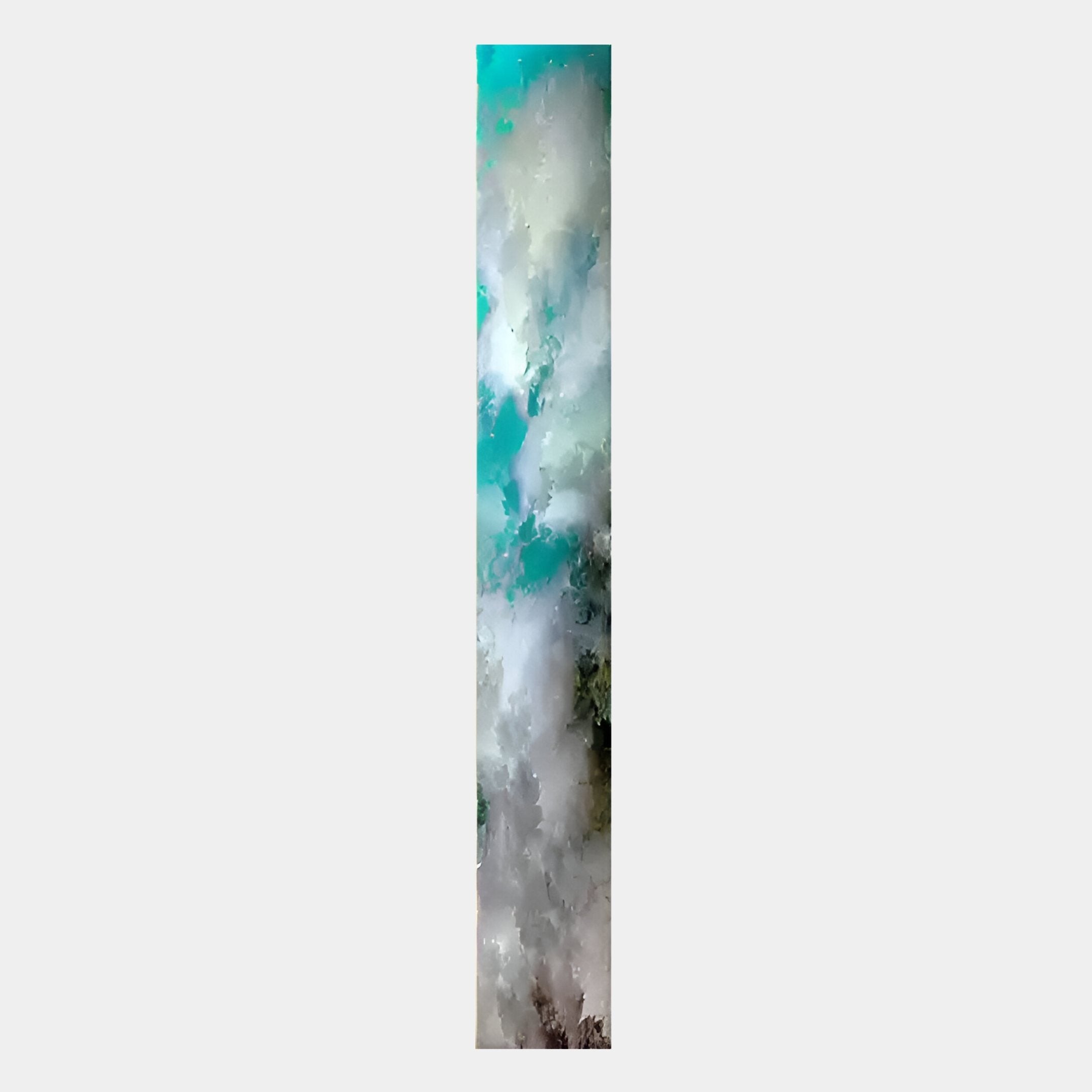 The Chroma Sky Cloud Patterns LED Wall Art Canvas by Giant Sculptures is a tall, narrow abstract piece with swirling teal, white, and brown hues—evoking tranquil clouds and ideal for adding serene, modern style to any space.