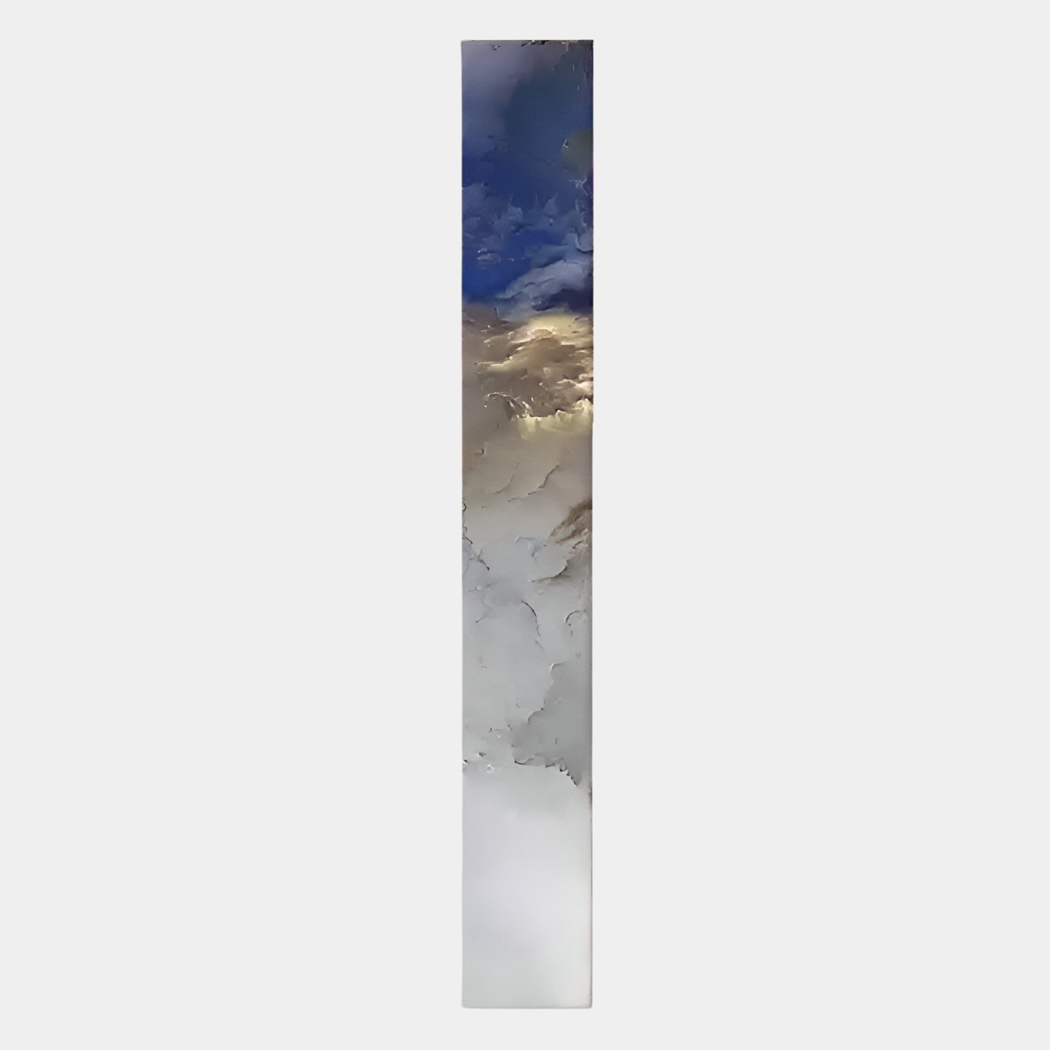 The Chroma Blue Cloudlike Gradients LED Wall Art Canvas by Giant Sculptures features abstract patterns with dark blue and gold hues blending into gray and white, making it ideal for contemporary interiors.