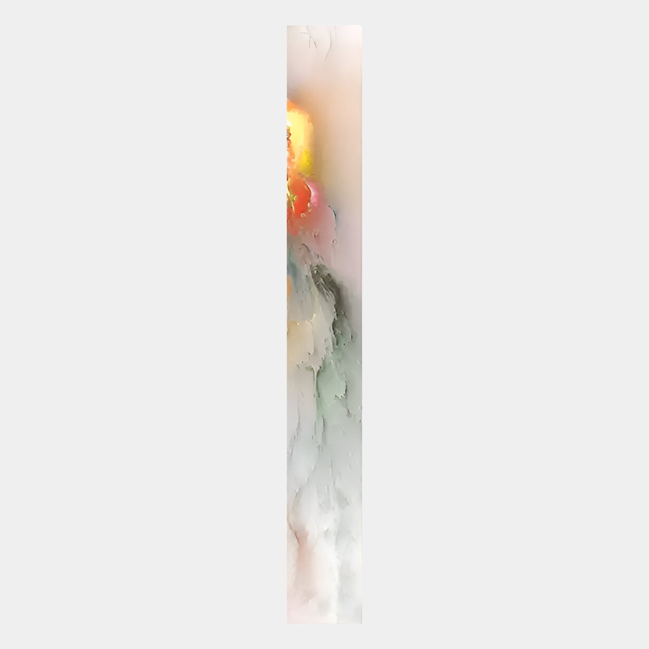The Chroma Mist Fog Details LED Wall Art Canvas by Giant Sculptures features a tall, narrow abstract strip with blurred soft green, gray, orange, and yellow hues—perfect as a premium canvas or striking LED wall art accent.