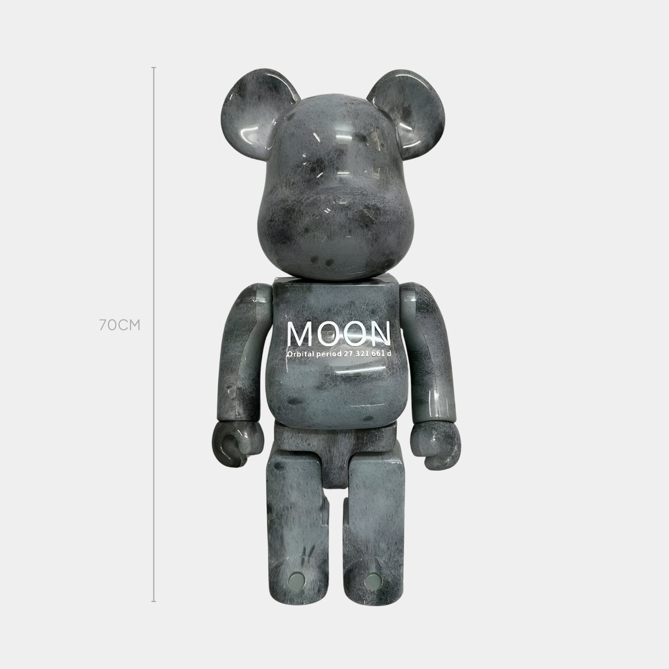 The Lunar Crater Bear Sculpture - 70cm by Giant Sculptures is a gray, marbled bear-shaped designer toy inspired by the Moon, featuring MOON Digital period #2 232-651 on its chest and standing upright at 70 cm tall.