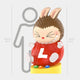 The Giant Sculptures L & L Chocolate Candy Labubu Sculpture features a chubby cartoon figure with bunny ears, spiky hair, and a red outfit with a white L, sitting on a yellow pedestal. This fibreglass piece stands 160cm tall.