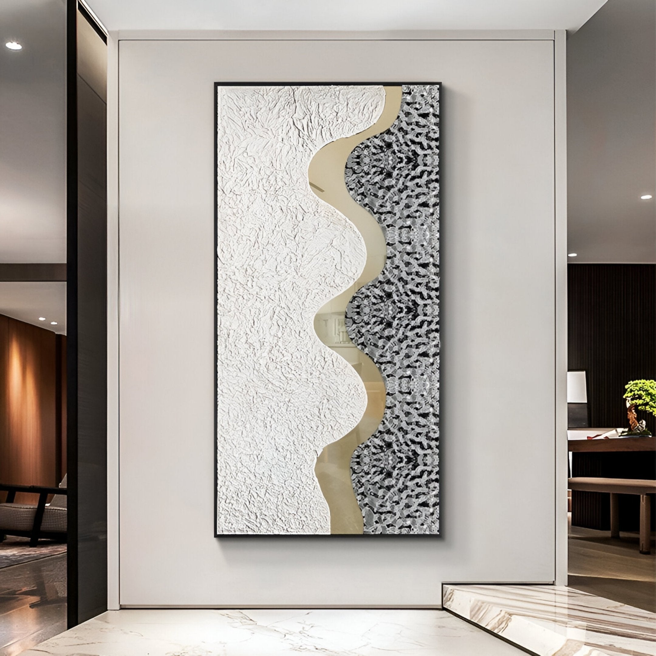 Serrana I White & Silver Wave Vertical 3D Wall Art
