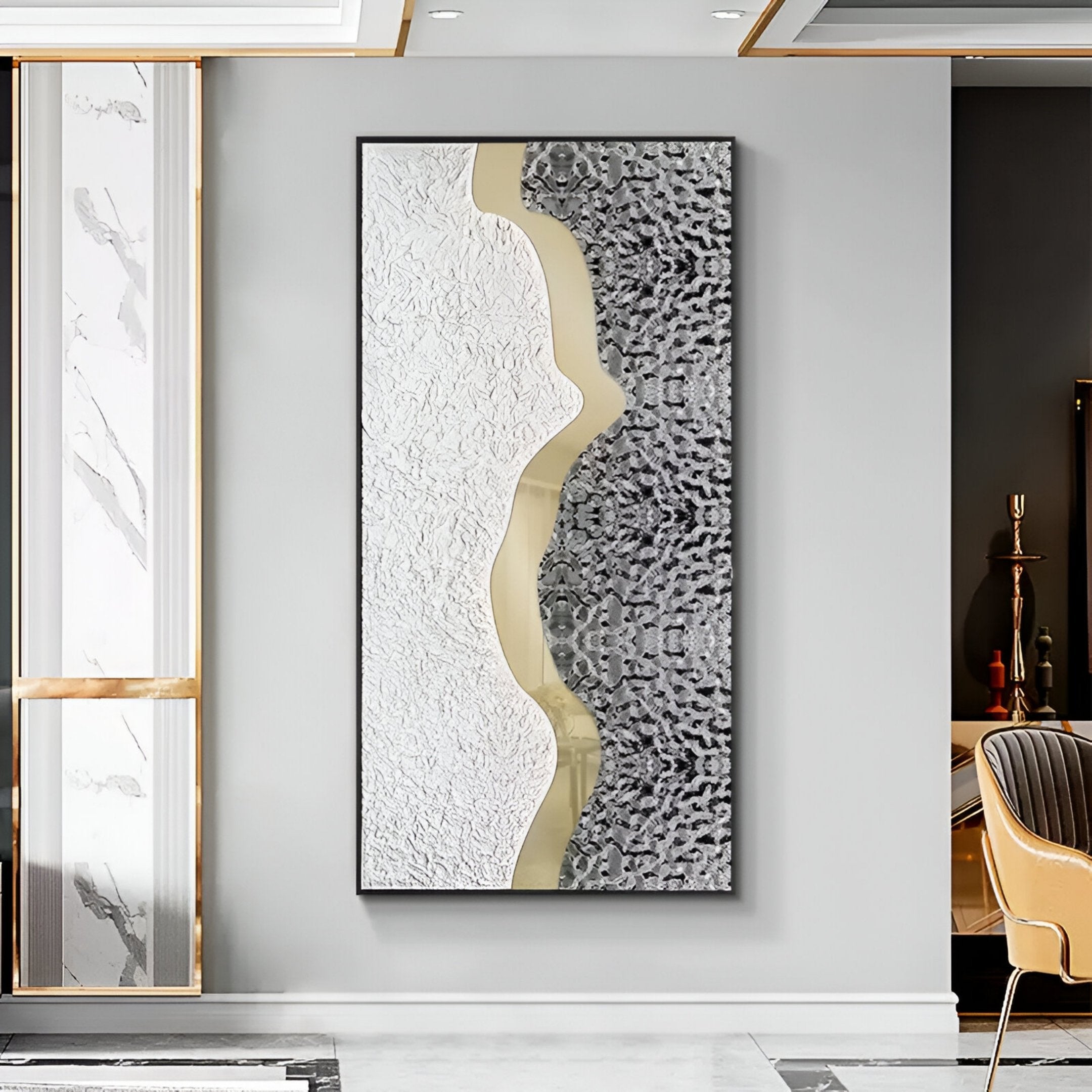 Serrana II White & Silver Wave Vertical 3D Wall Art