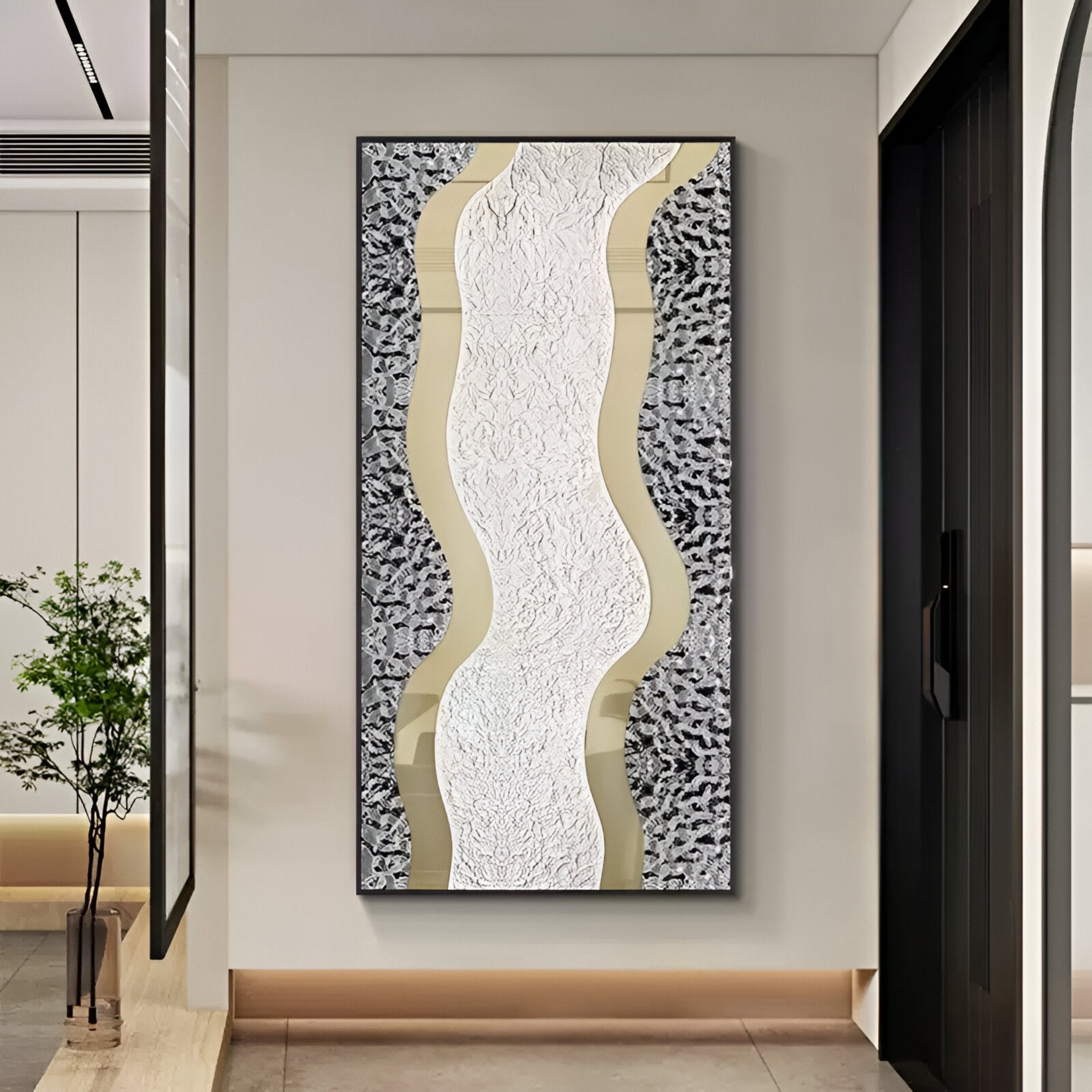 Serrana White & Silver Dual Wave I Vertical 3D Wall Art