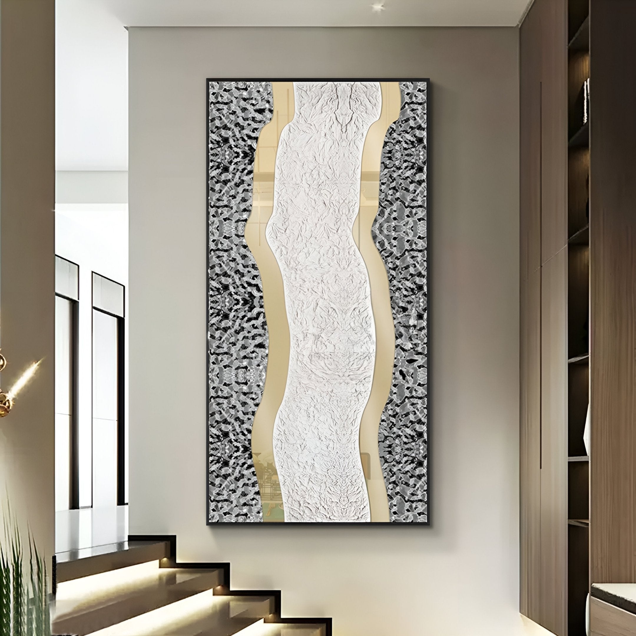 Serrana White & Silver Dual Wave II Vertical 3D Wall Art