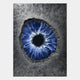 The Vorthera Midnight Iris Textured Silver 3D Wall Art by Giant Sculptures showcases a bold, abstract eye with a glowing blue iris and textured metallic gray patterns—an intense, cosmic piece perfect for contemporary wall decor.