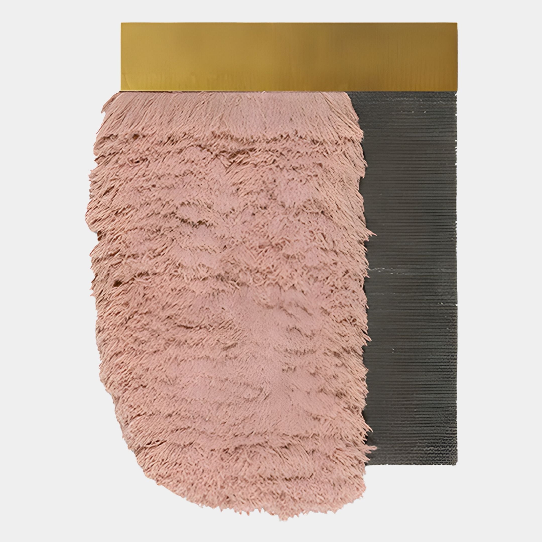 The Halvoria Grey & Blush Fibre Panel 3D Wall Art by Giant Sculptures features a gold-handled tool with a black ridged base spreading blush material in textured, uneven layers, creating a modern, mixed-material artistic look.