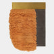 The Halvoria Grey & Terracotta Fibre Panel 3D Wall Art by Giant Sculptures features textured orange and ribbed dark brown sections with a smooth brass plate on top—an eye-catching choice for contemporary spaces.