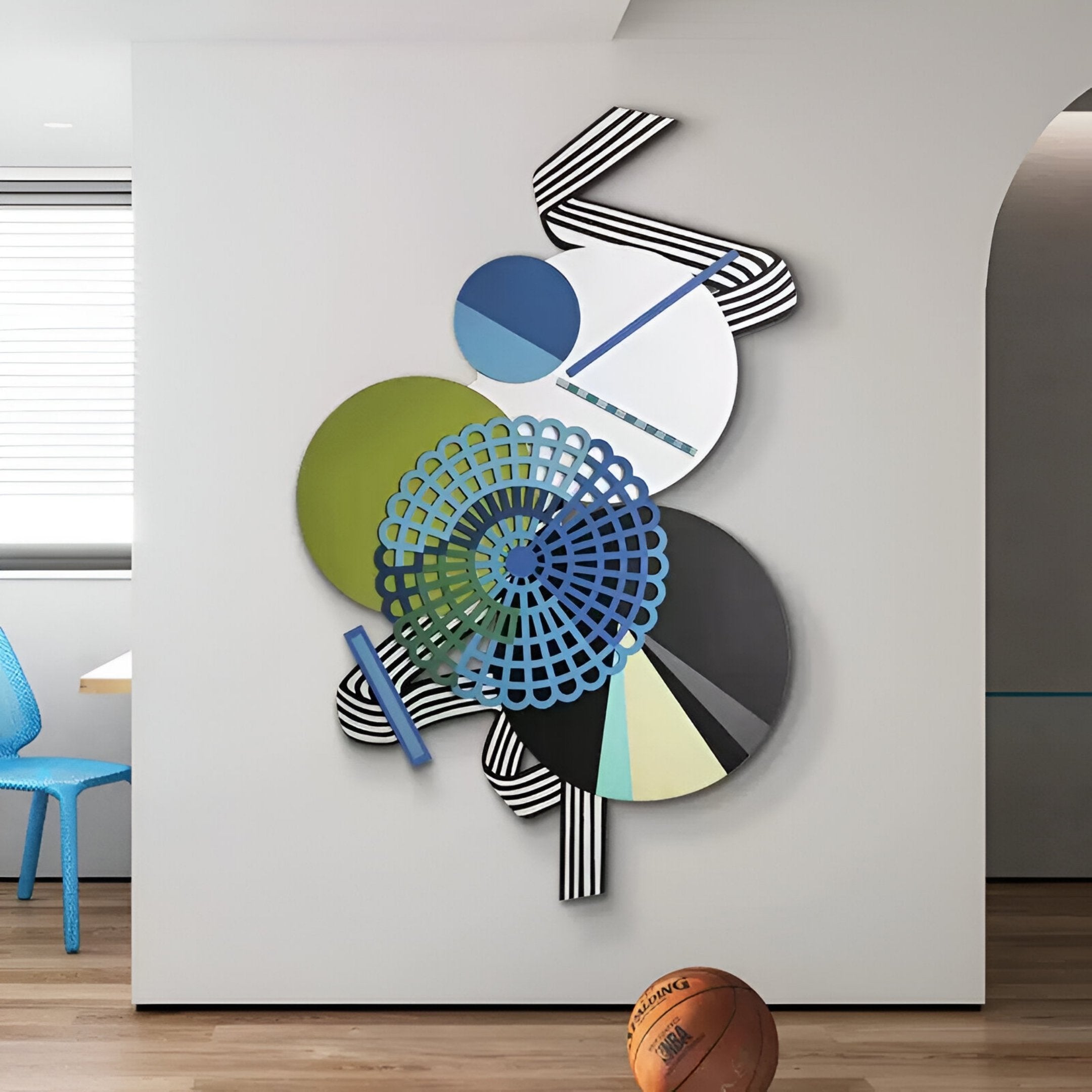 Cinetta Green & Blue Geometric Wood Carved 3D Wall Art