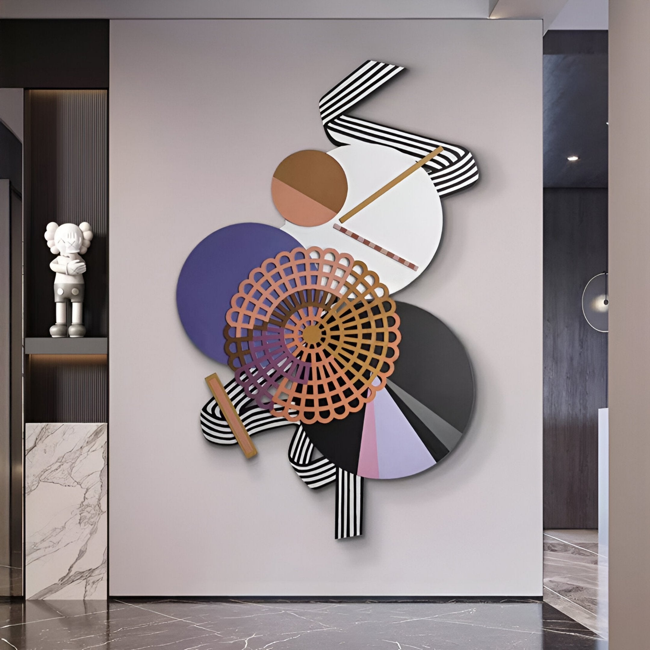 Cinetta Bronze & Violet Geometric Wood Carved 3D Wall Art