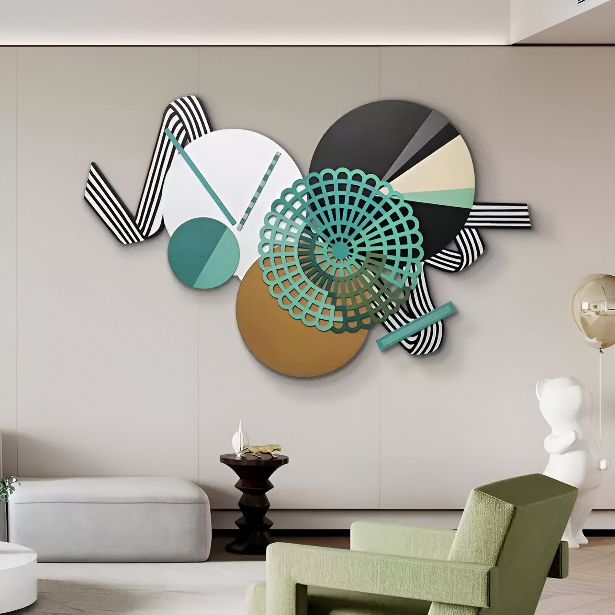 Cinetta Teal & Gold Geometric Wood Carved 3D Wall Art