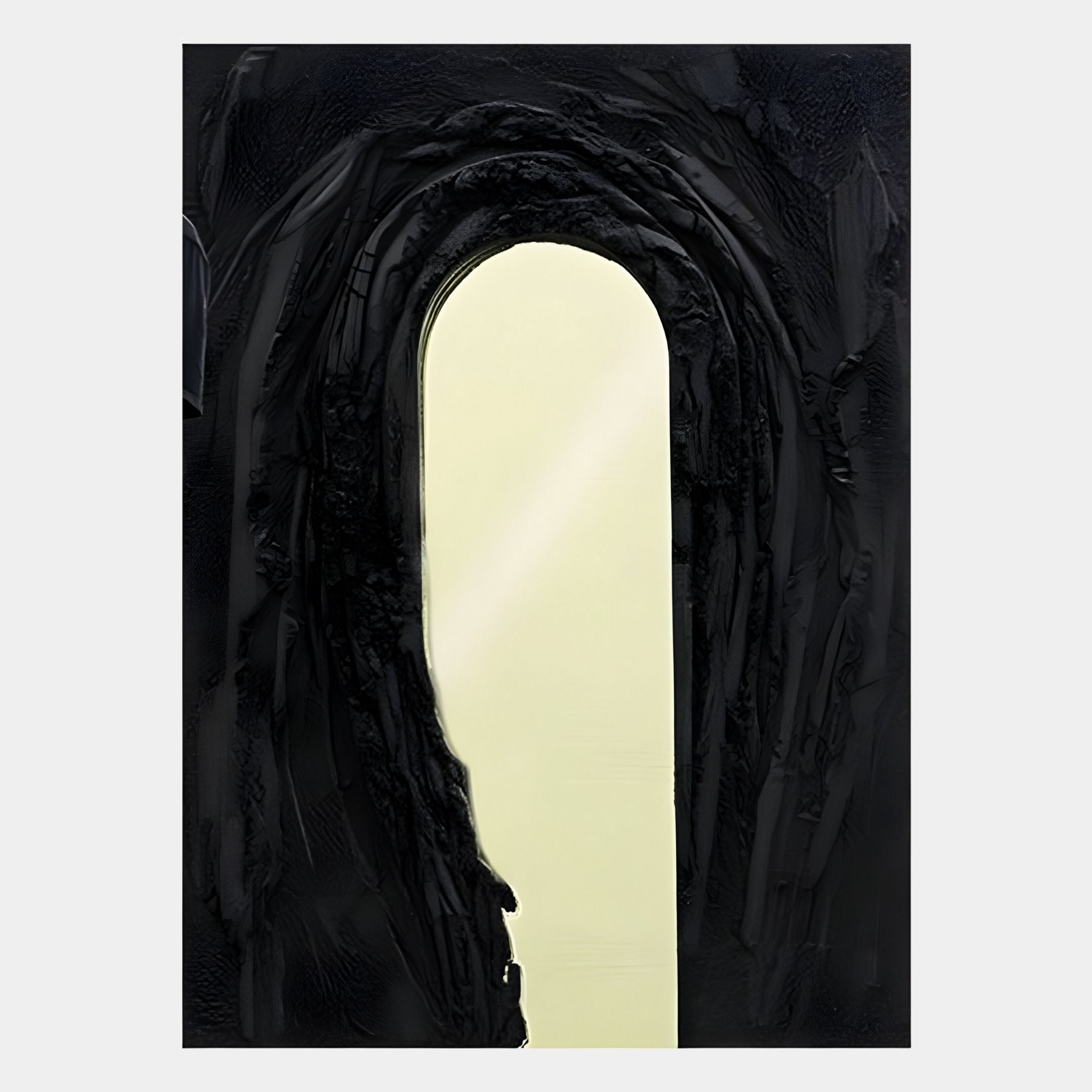 The Arclunor Black Arch Relief Mirror 3D Wall Art by Giant Sculptures features a textured black arch framing a smooth pale yellow doorway-like center on a light gray background—an elegant and modern decor piece.