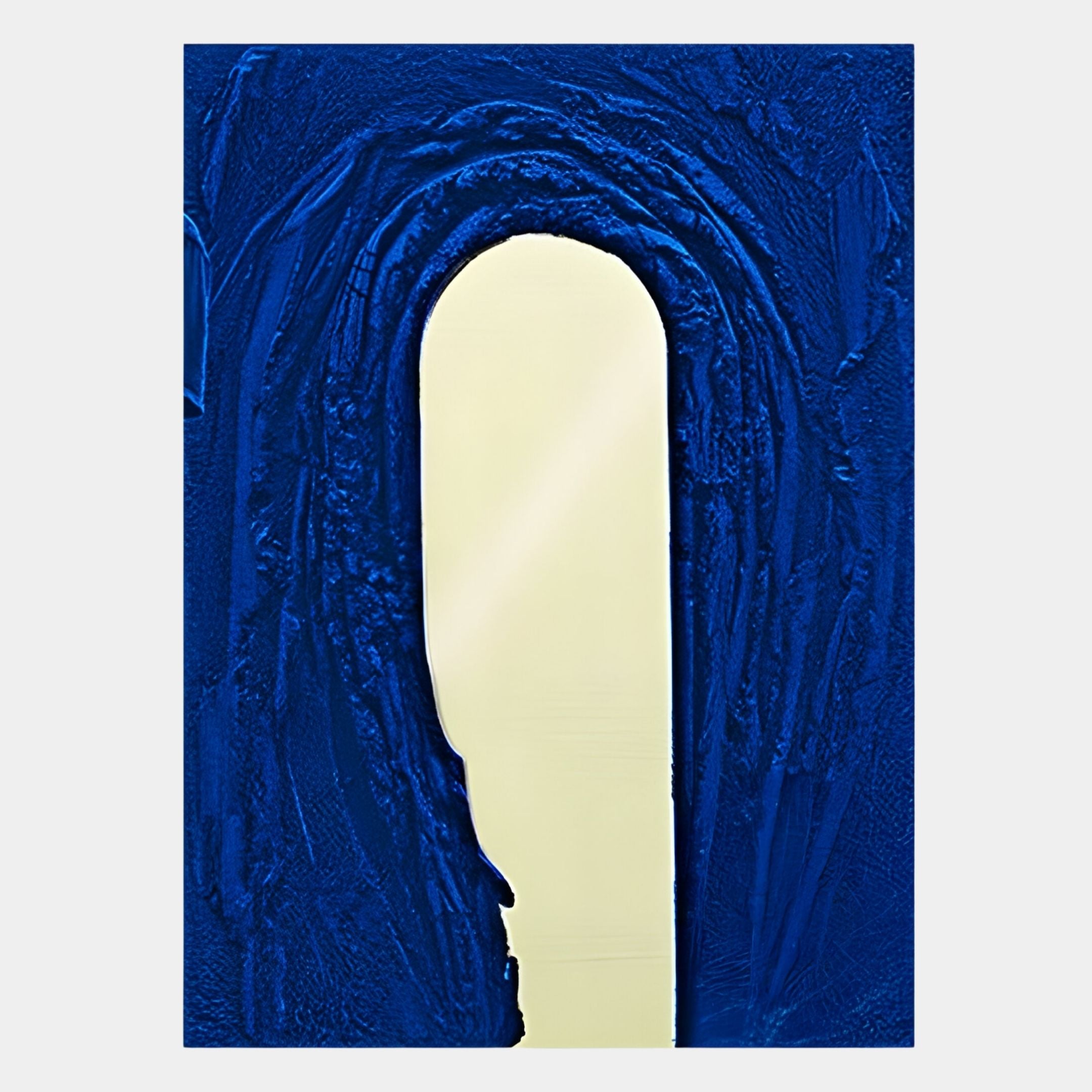 The Arclunor Cobalt Blue Arch Relief Mirror 3D Wall Art by Giant Sculptures features a textured cobalt blue frame and a smooth cream center, creating striking contrast—ideal for adding luxury to restaurant interiors.