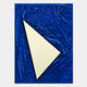 The Arclunor Cobalt Blue Triangle Relief Mirror 3D Wall Art by Giant Sculptures features a white triangular design on a textured deep blue background, serving as a bold geometric accent and unique wall mirror.