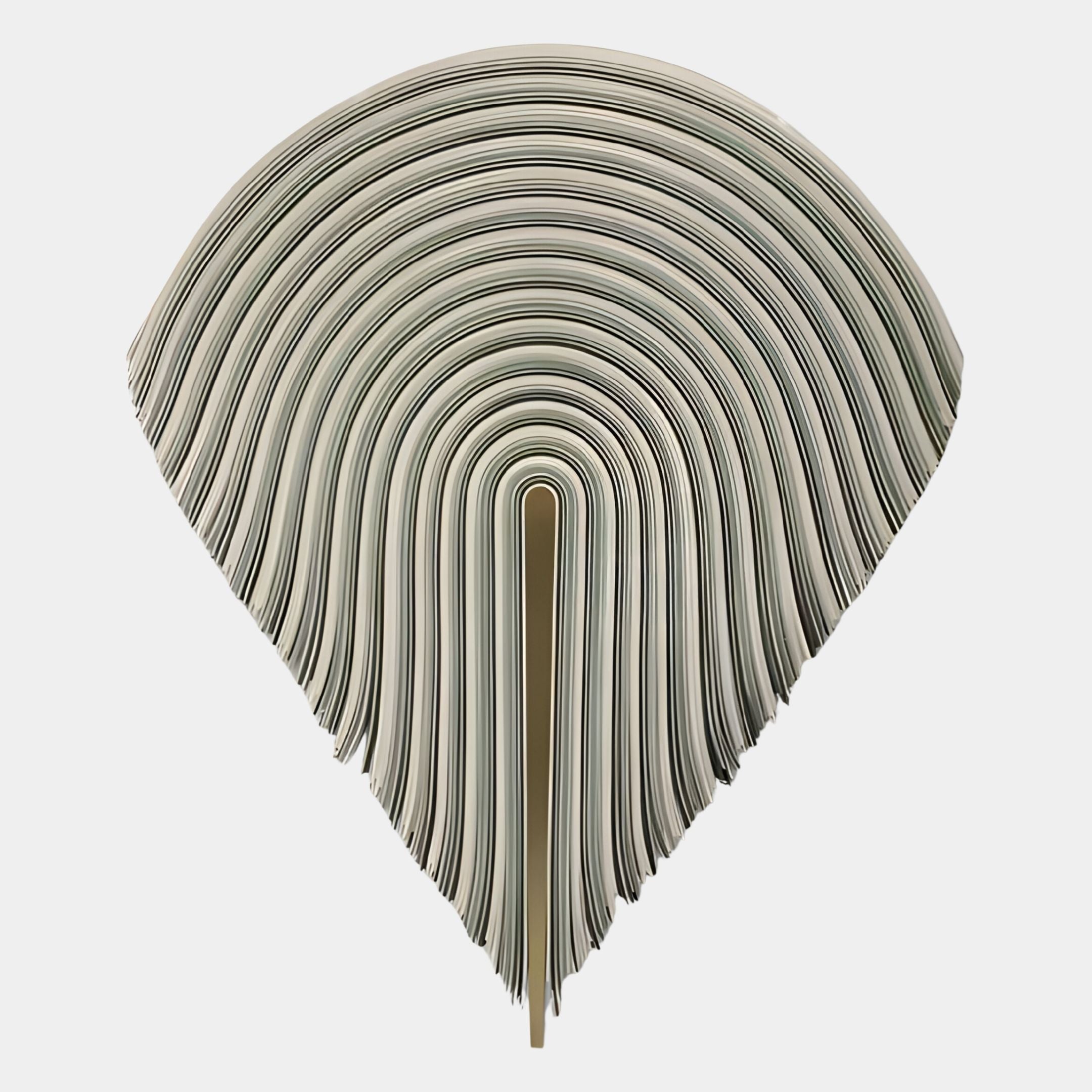 The Arclune Ivory Fold Sculptural Felt 3D Wall Art by Giant Sculptures features symmetrical, teardrop-shaped folds on a white background, resembling the fanned pages of an open book and creating a striking abstract wall sculpture.