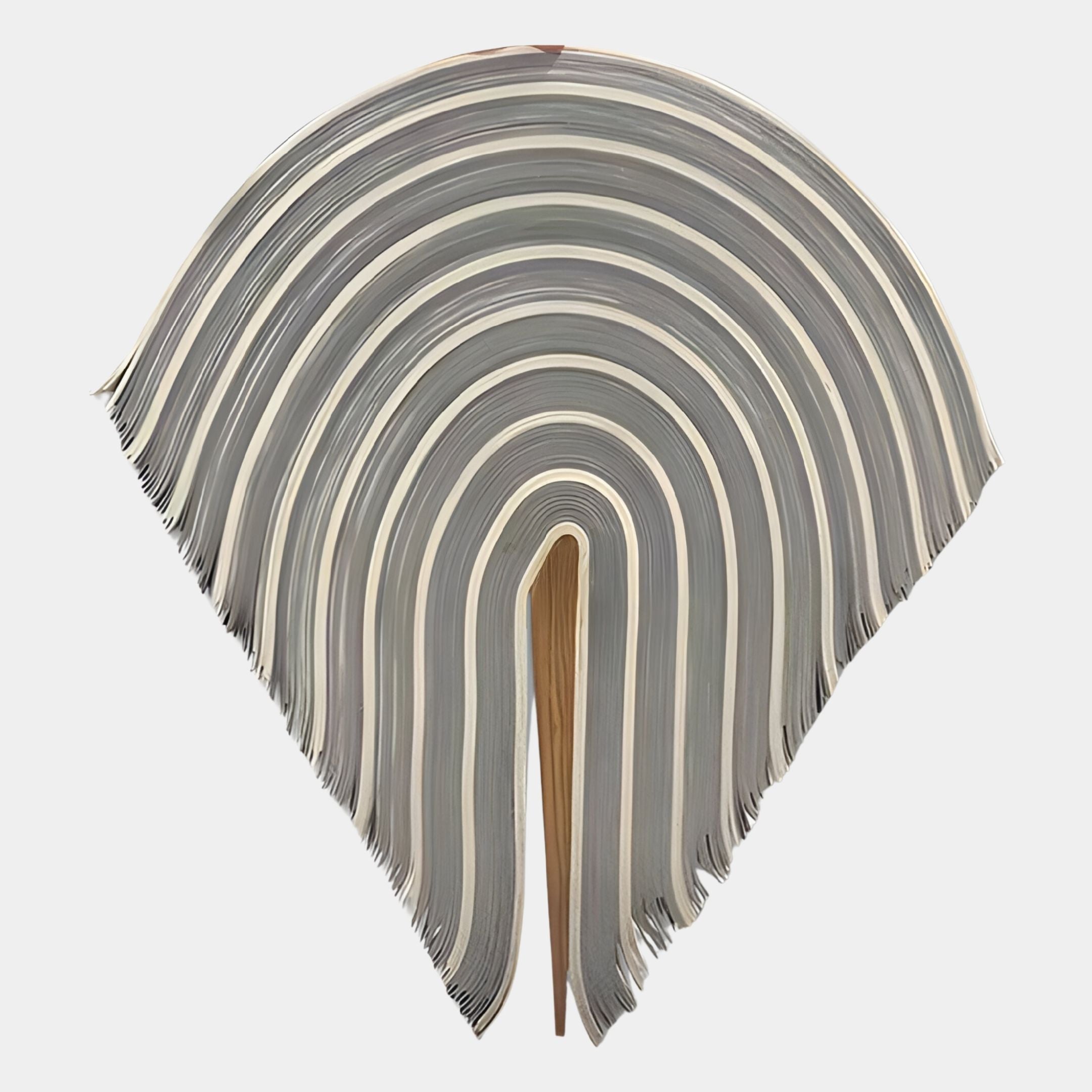 The Arclune Grey & White Stripe Sculptural Felt 3D Wall Art by Giant Sculptures features layered, rainbow-like arches in a sleek design, resembling modern sculptural wall art against a white backdrop.