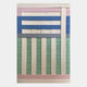 The Tessella Pastel Multi Interwoven Yarn 3D Wall Art by Giant Sculptures features cream, blue, pink, green, and gray strips in a woven geometric pattern inspired by textile art.