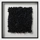 Petalus Black Layered Felt 3D Wall Art by Giant Sculptures features an abstract, textured arrangement of densely layered black felt pieces in a square black frame against a white background.