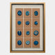 The Agliera Aqua Crystal Disc Grid Framed 3D Wall Art by Giant Sculptures features twelve blue agate discs in a wooden frame, arranged in a 3x4 grid with tan backgrounds—an ideal accent for modern interiors.