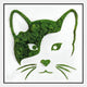 The Verdifable Square Green Cat Portrait Moss 3D Wall Art by Giant Sculptures features a green cat design with preserved moss on a white background, highlighting its ears, eyes, nose, mouth, and whiskers for unique natural wall decor.