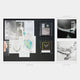 The Gemcraft Archive Sketch & Jewel Design Storyboard Wall Art by Giant Sculptures displays jewellery design sketches, women wearing pieces, luxury crafts in clear cases, and labeled storyboard images of necklaces with precise dimensions.