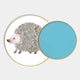 Blossomkin Blue Petal Hedgehog Kids 3D Wall Art by Giant Sculptures features a round plate with gray leaf hedgehog art, overlapped by a blue plate. Both have gold rims, ideal for whimsical nursery decor.