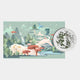 An illustration of a mystical white dragon by a river in an enchanted valley with mountains, mushrooms, and trees. The right side features Giant Sculptures’ Everwyn Tales Celestial Deer Enchanted Valley 3D Wall Art overlapping the scene.