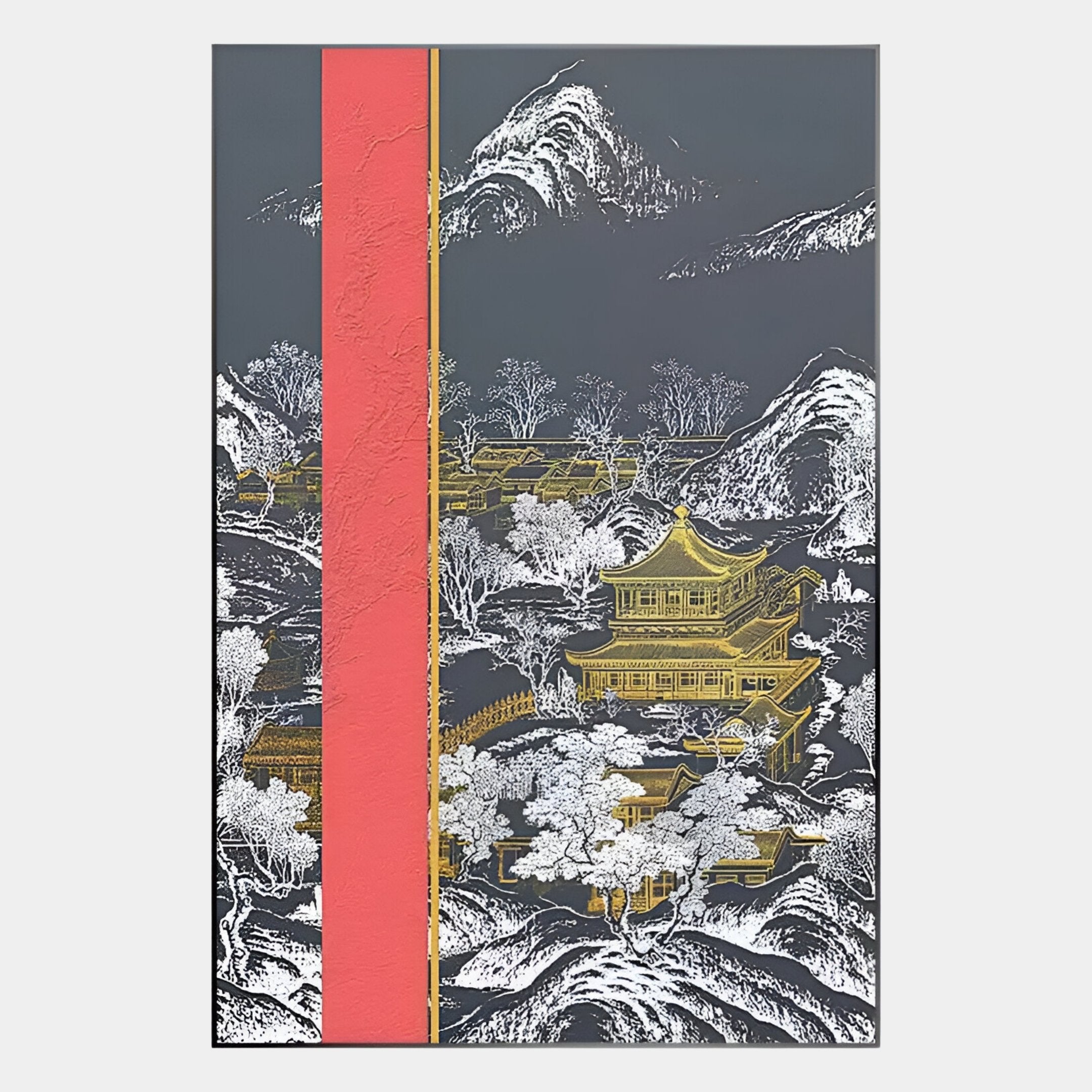 Yinjaro Crimson & Gold Temple Landscape 3D Wall Art