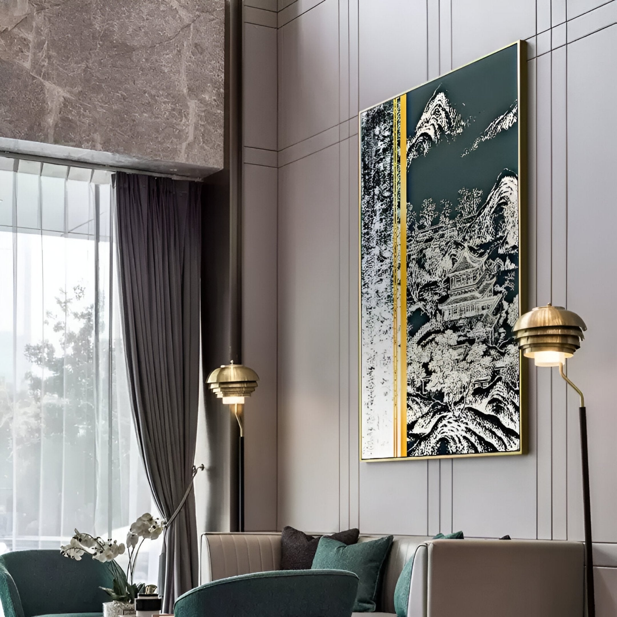 Yinjaro Monochrome & Amber Temple Landscape 3D Wall Art