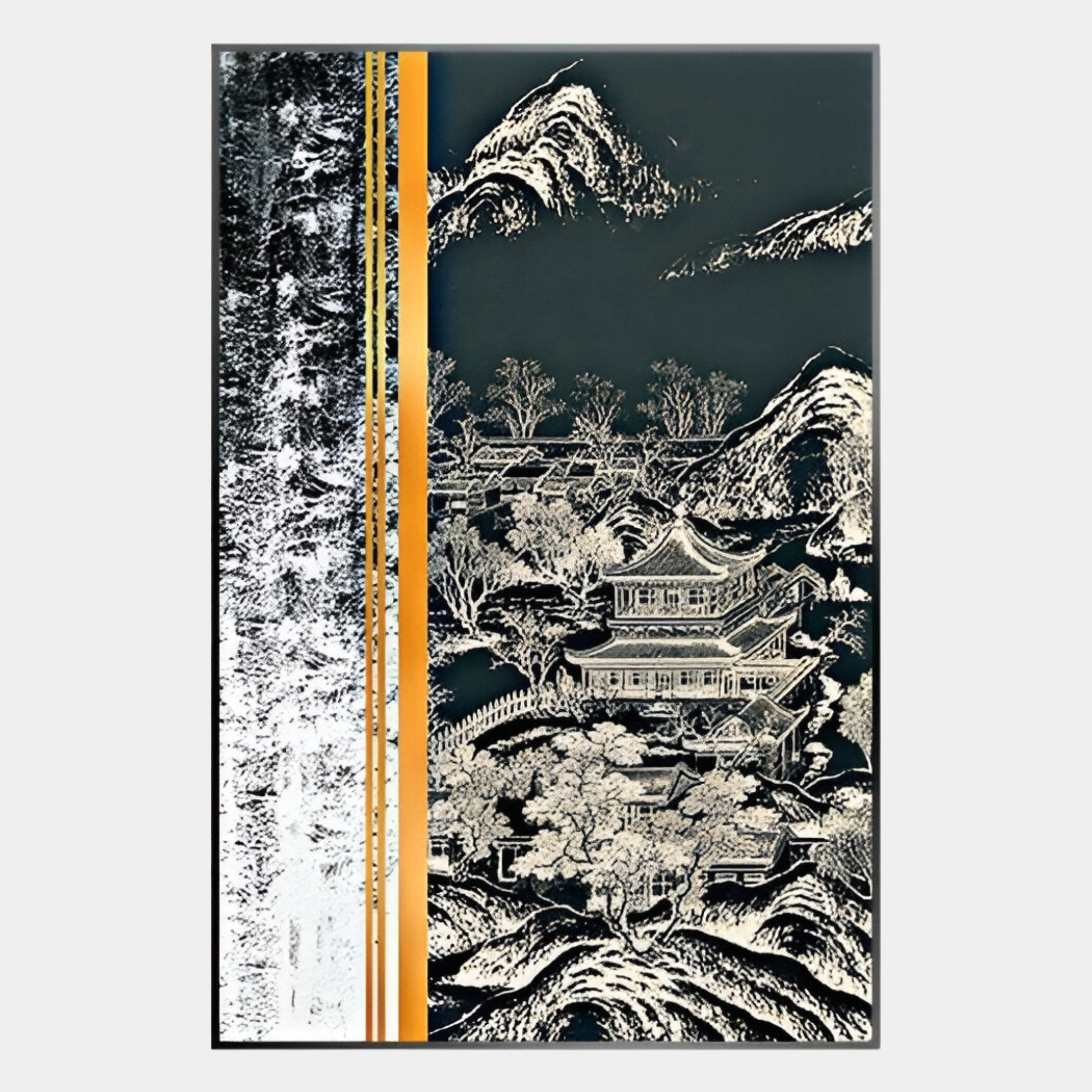 Yinjaro Monochrome & Amber Temple Landscape 3D Wall Art