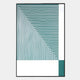 Linscape Green Linear Wood Relief 3D Wall Art by Giant Sculptures features teal wavy lines forming geometric patterns on white with a solid teal block, adding movement and depth—ideal contemporary wall decor for modern spaces.