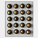 The Orbivelle Black-Gold Patch Sphere & White Panel 3D Wall Art by Giant Sculptures features 16 black spheres with shiny gold tops, evenly arranged on a white panel for a modern, geometric accent—ideal as striking wall decor.