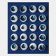 The Orbivelle White & Cobalt Patch Sphere Panel 3D Wall Art by Giant Sculptures features 20 white eggshell halves with jagged edges, revealing cobalt interiors, arranged symmetrically on blue for a bold Nordic-inspired effect.