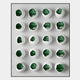 Orbivelle Emerald Patch Sphere & White Panel 3D Wall Art by Giant Sculptures features 20 white eggshell halves with green leafy centers against a light grey backdrop, creating bold contrast and a fresh accent for modern interiors.